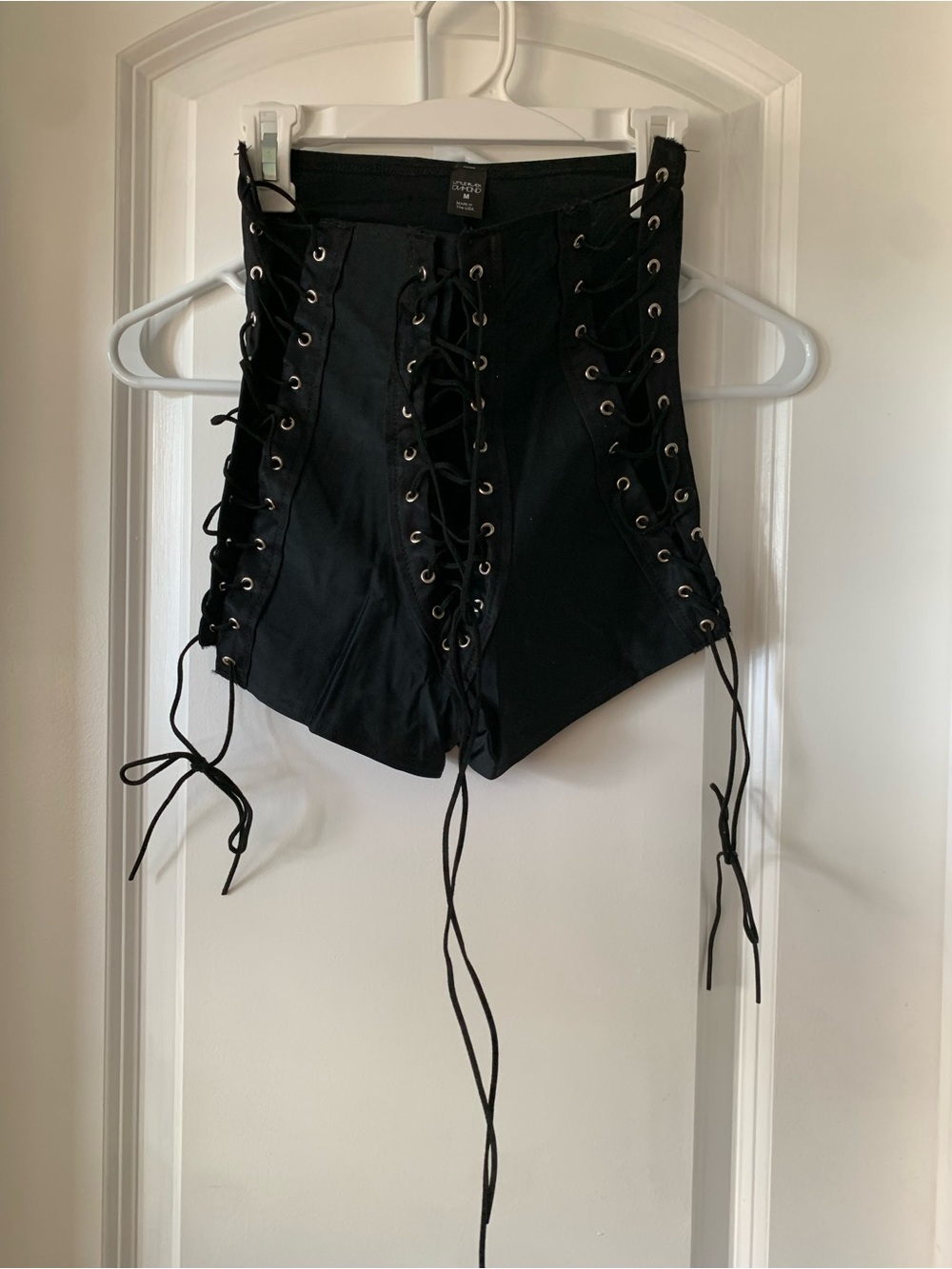 Little Black Diamond Black Lace-Up High-Waist Booty Shorts